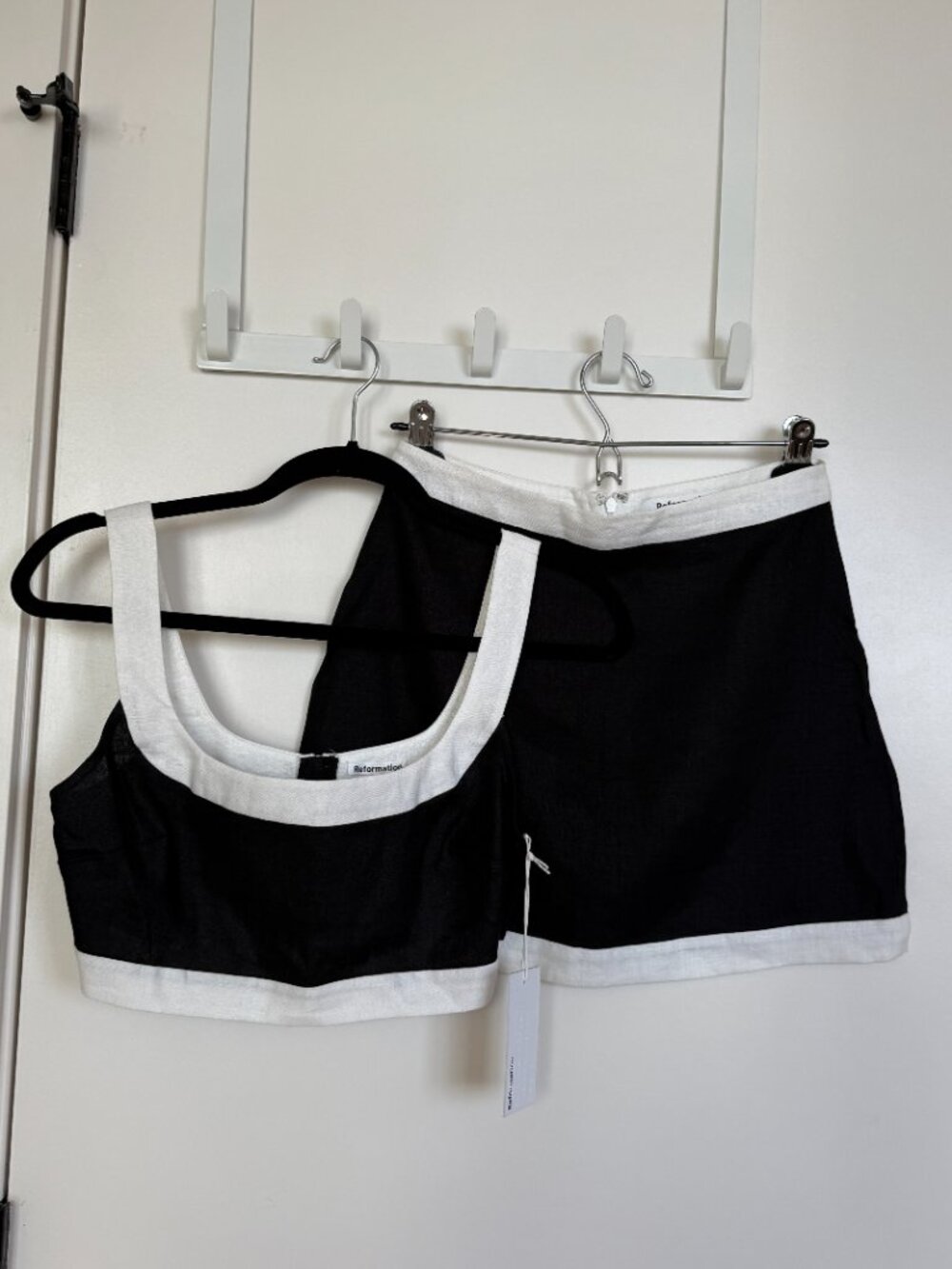 Reformation Robbie Linen Two Piece Set Black White Crop Top Mini Skirt Sz 2 NWT - Picture 10 of 11